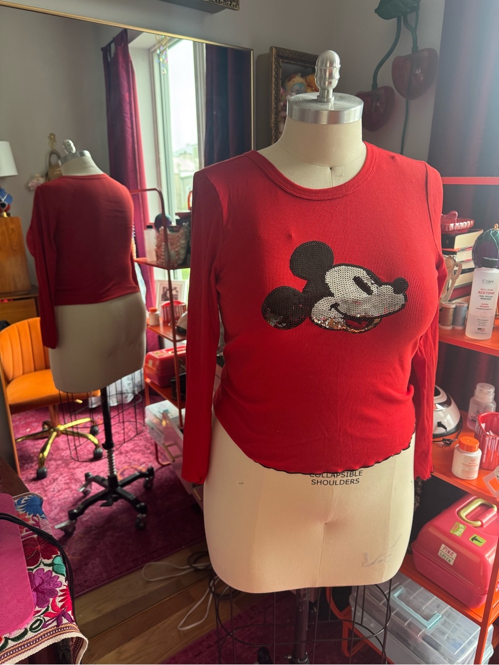 Long-Sleeve Mickey Sequin Top